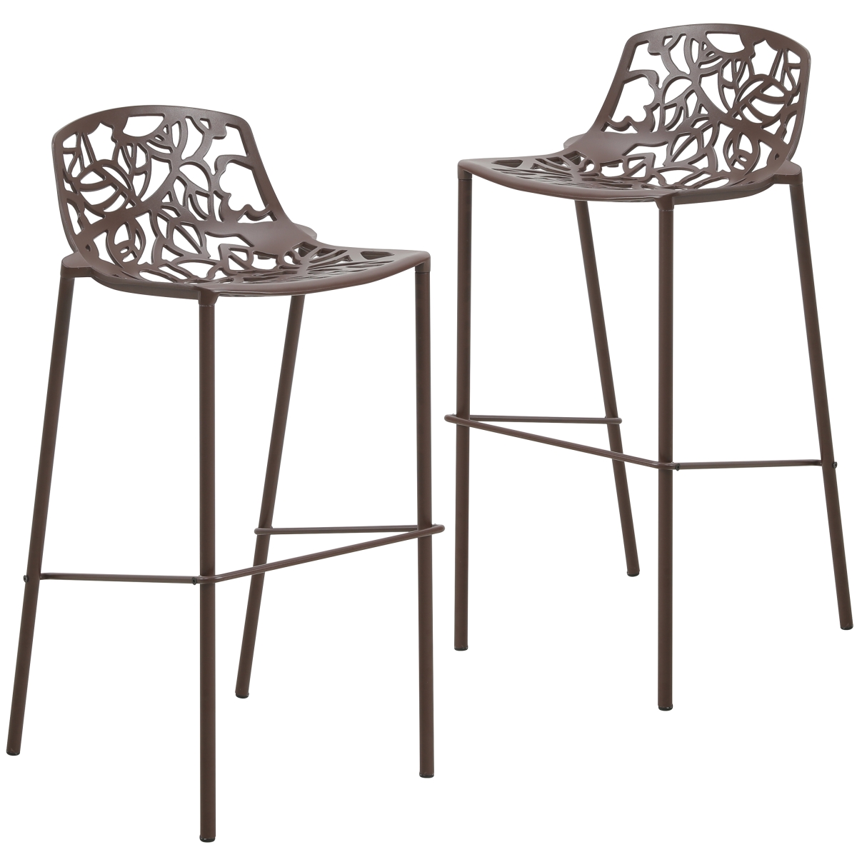 DB31BR2 Devon Mid-Century Modern Aluminum Bar Stool with Powder Coated Frame & Footrest, Brown - Set of 2