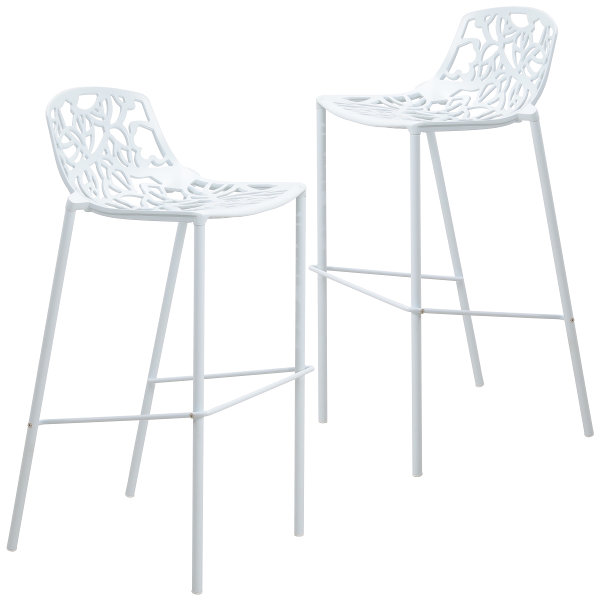 DB31W2 Devon Mid-Century Modern Aluminum Bar Stool with Powder Coated Frame & Footrest, White - Set of 2