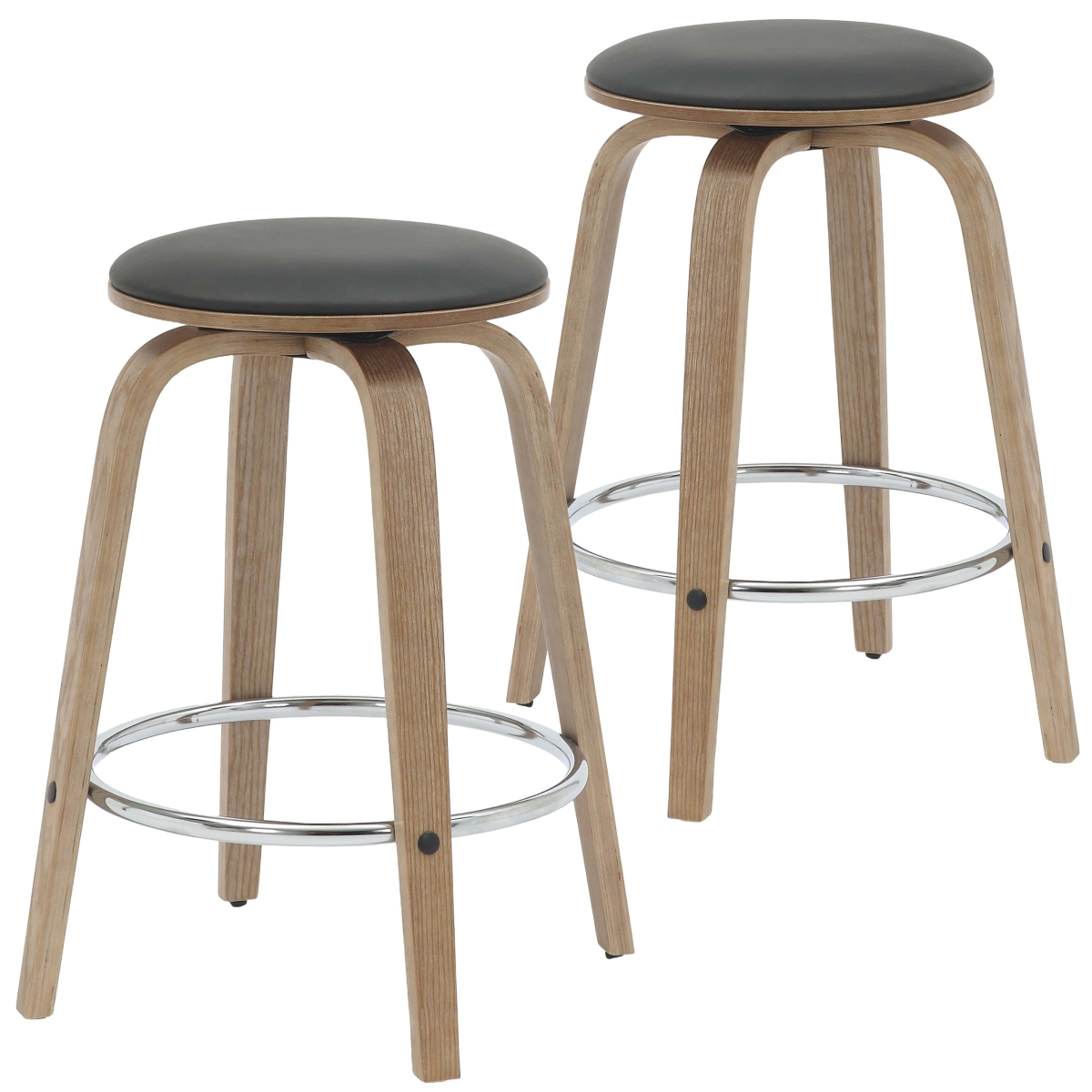 PRCWW-26BL2 Pelya Round Seat Modern Style Wooden Counter Stool - Washed Walnut Color in Black - Set of 2