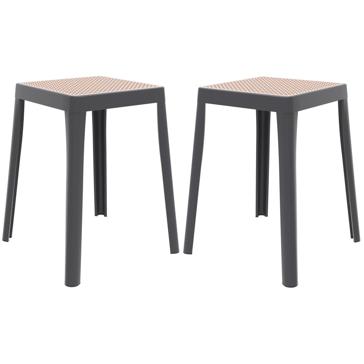 TS12GR2 Tresse Series Stackable Poly Dining Stool with 12 in. Wicker Top in Gray - Set of 2