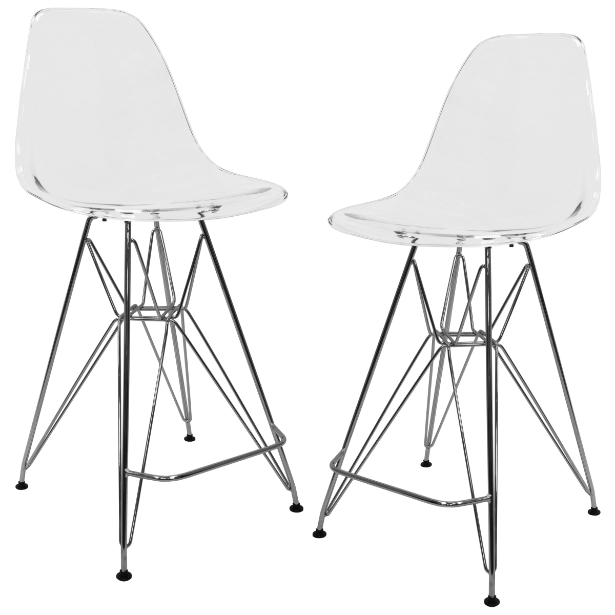 CB30CL2 Cresco Modern Acrylic Barstool with Chrome Base & Footrest in Clear - Set of 2
