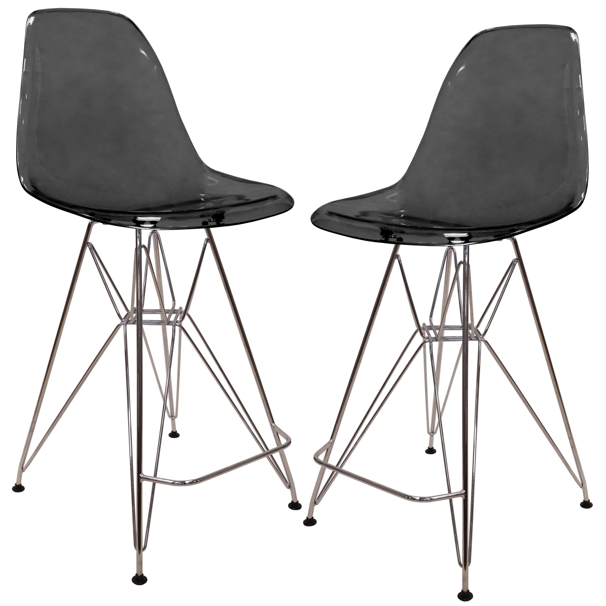 CB30TBL2 Cresco Modern Acrylic Barstool with Chrome Base & Footrest in Transparent Black - Set of 2