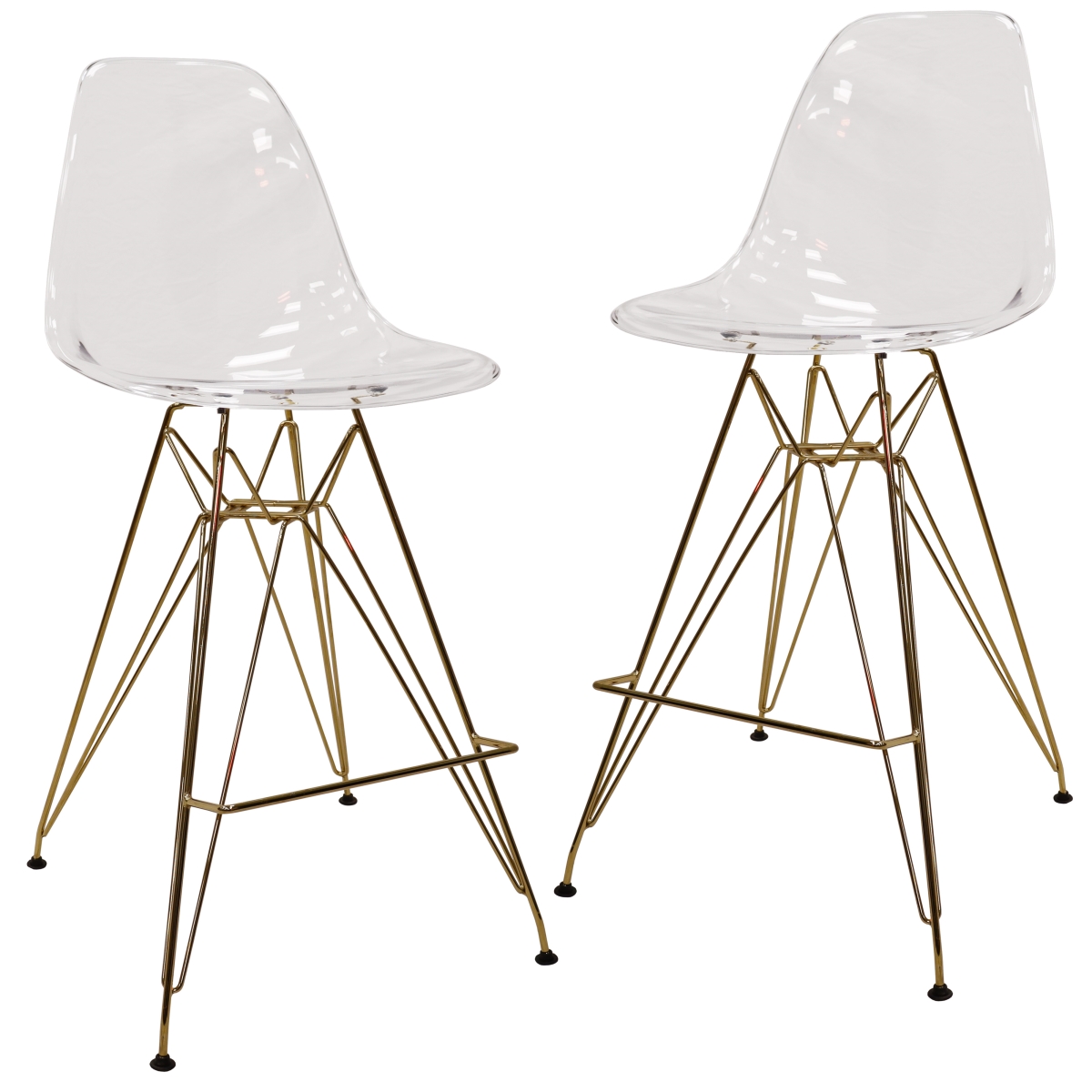CBG26CL2 Cresco Modern Acrylic Barstool with Gold Chrome Base & Footrest - Set of 2