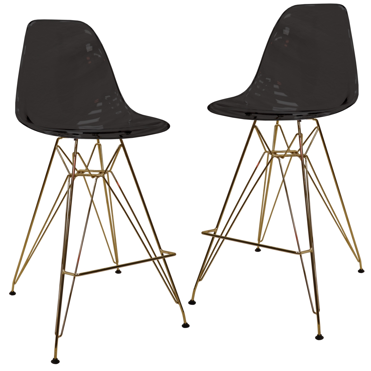 CBG26TBL2 Cresco Counter Height Chair Stool with Eiffel Gold Base in Transparent Black - Set of 2