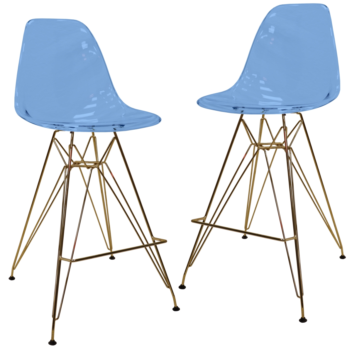 CBG26TBU2 Cresco Counter Height Chair Stool with Eiffel Gold Base in Transparent Blue - Set of 2