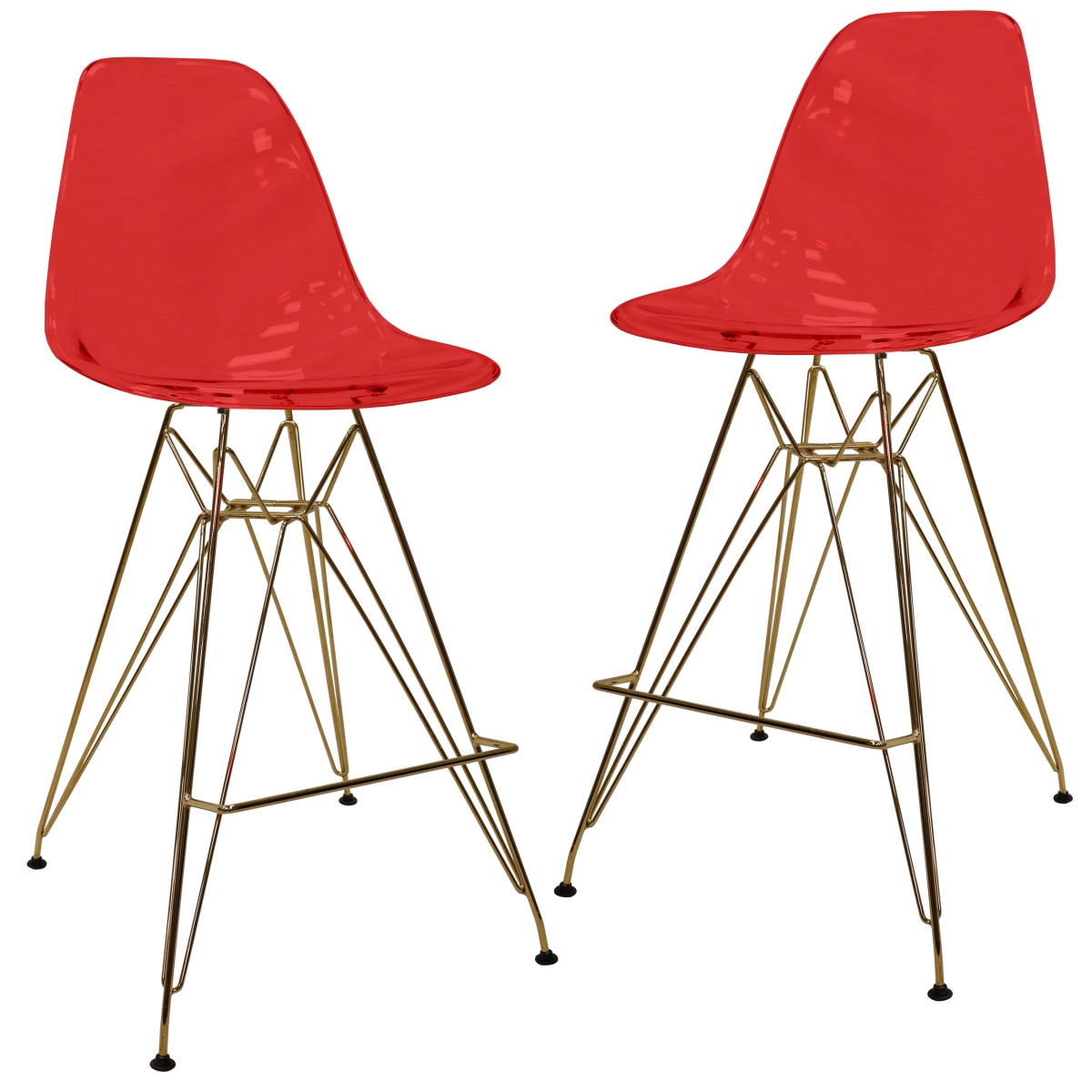 CBG26TR2 Cresco Counter Height Chair Stool with Eiffel Gold Base in Transparent Red - Set of 2