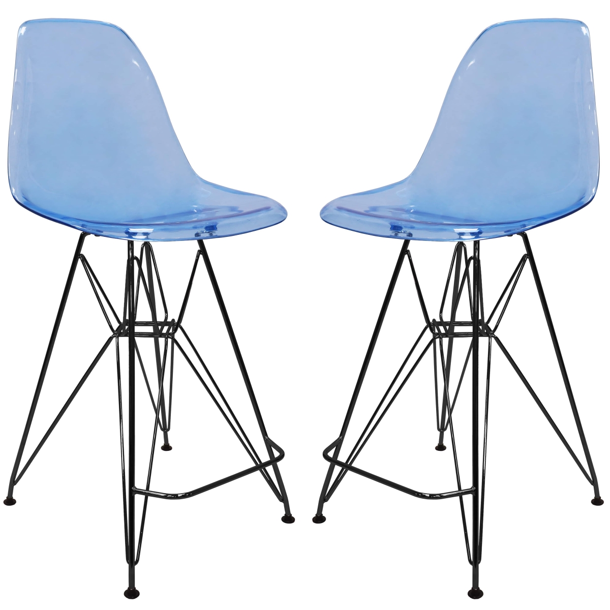Cresco Acrylic Barstool - Modern ABS Plastic Counter Stool with Steel Legs & Footrest, 2PK