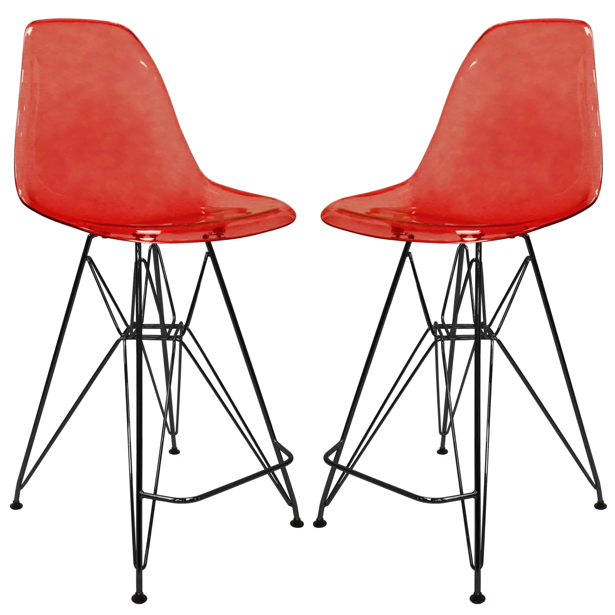 Cresco Acrylic Barstool - Modern ABS Plastic Counter Stool with Steel Legs & Footrest, 2PK