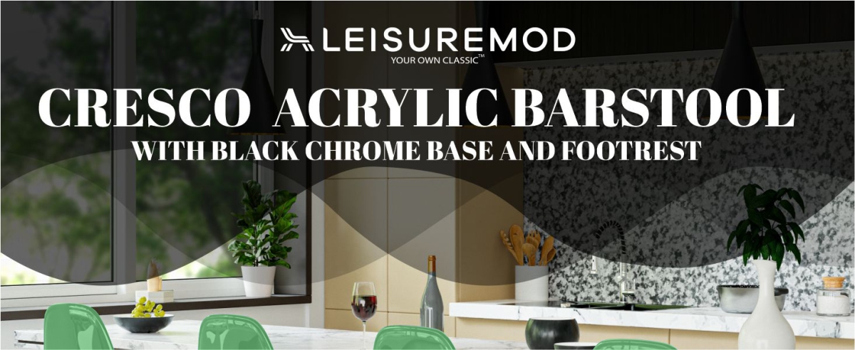 CRBL-30WG2 Cresco Modern Acrylic Bar Stool - Black Base with White & Green Seat - Set of 2