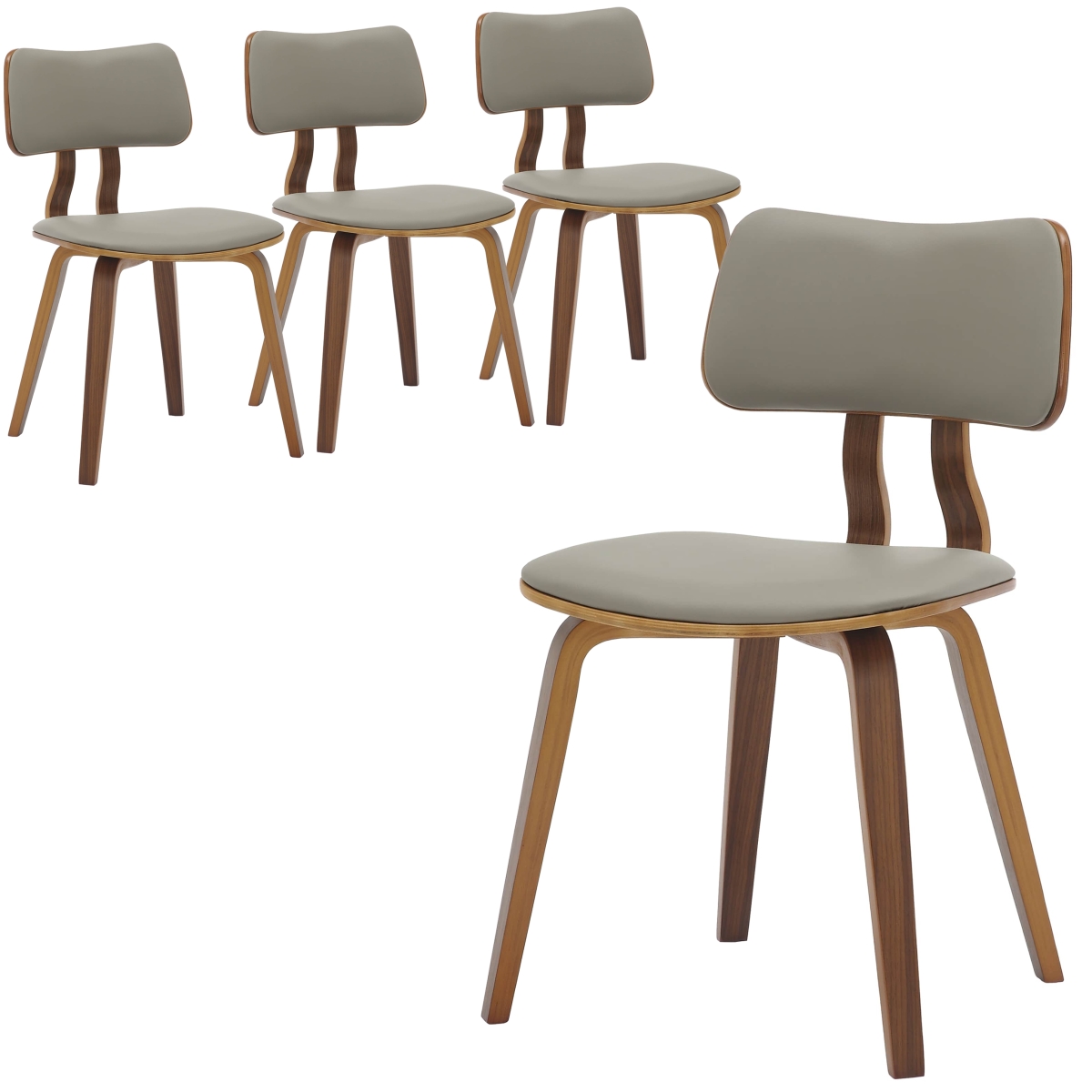 CDWN-18LGR4 Clivo Modern Wooden Dining Chair, Walnut Color Frame in Light Gray - Set of 4