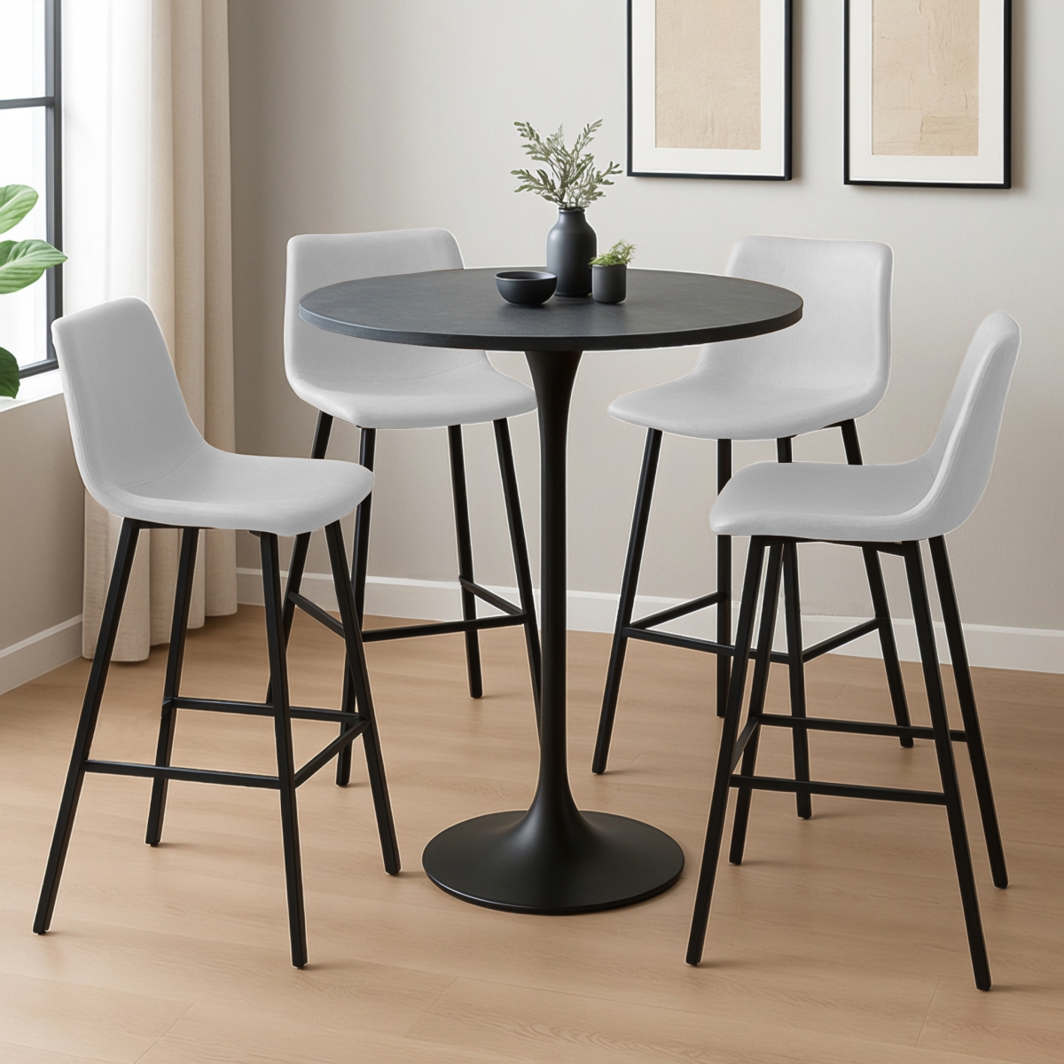 VT43BLM36-ES29LGR4 Elland Bar Height Dining Set with 4 Barstools & 1 Bar Table in Light Gray - 5 Piece