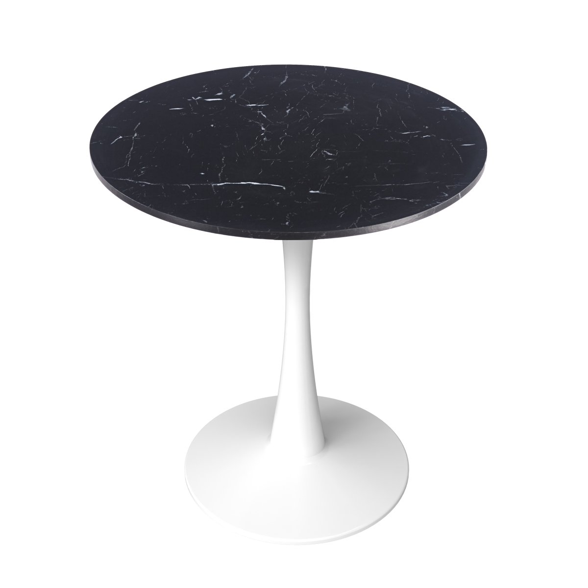 BTW-B27BLMT Bristol Bistro Dining Table White Base with 27 in. Marbled Black Beveled Top