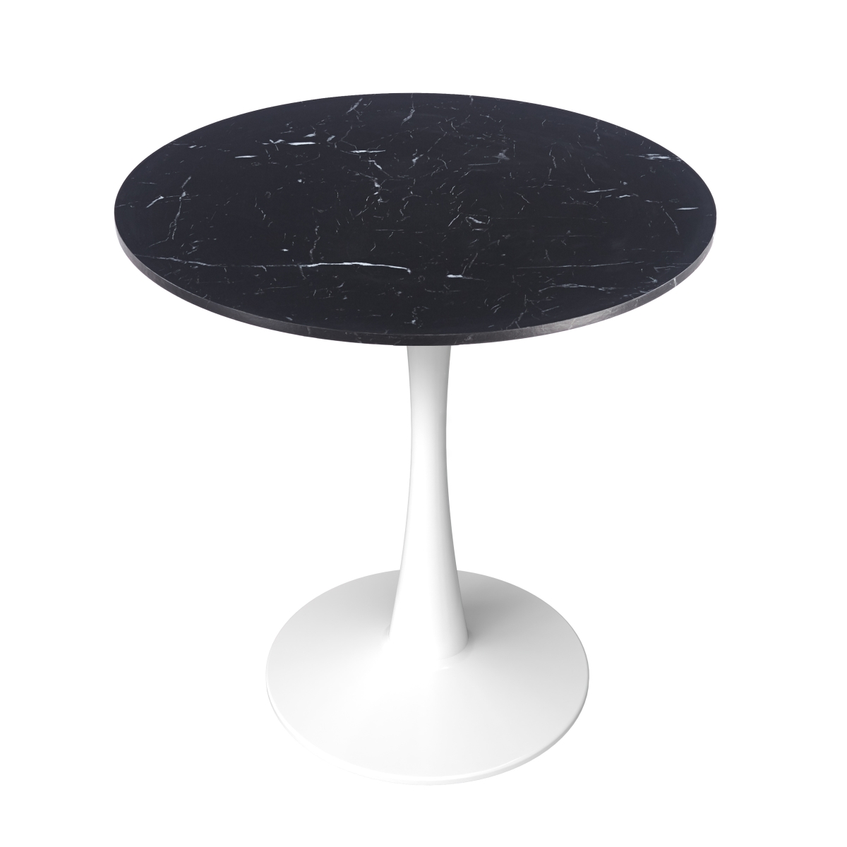BTW-B31BLMT Bristol Bistro Dining Table White Base with 31 in. Marbled Black Beveled Top