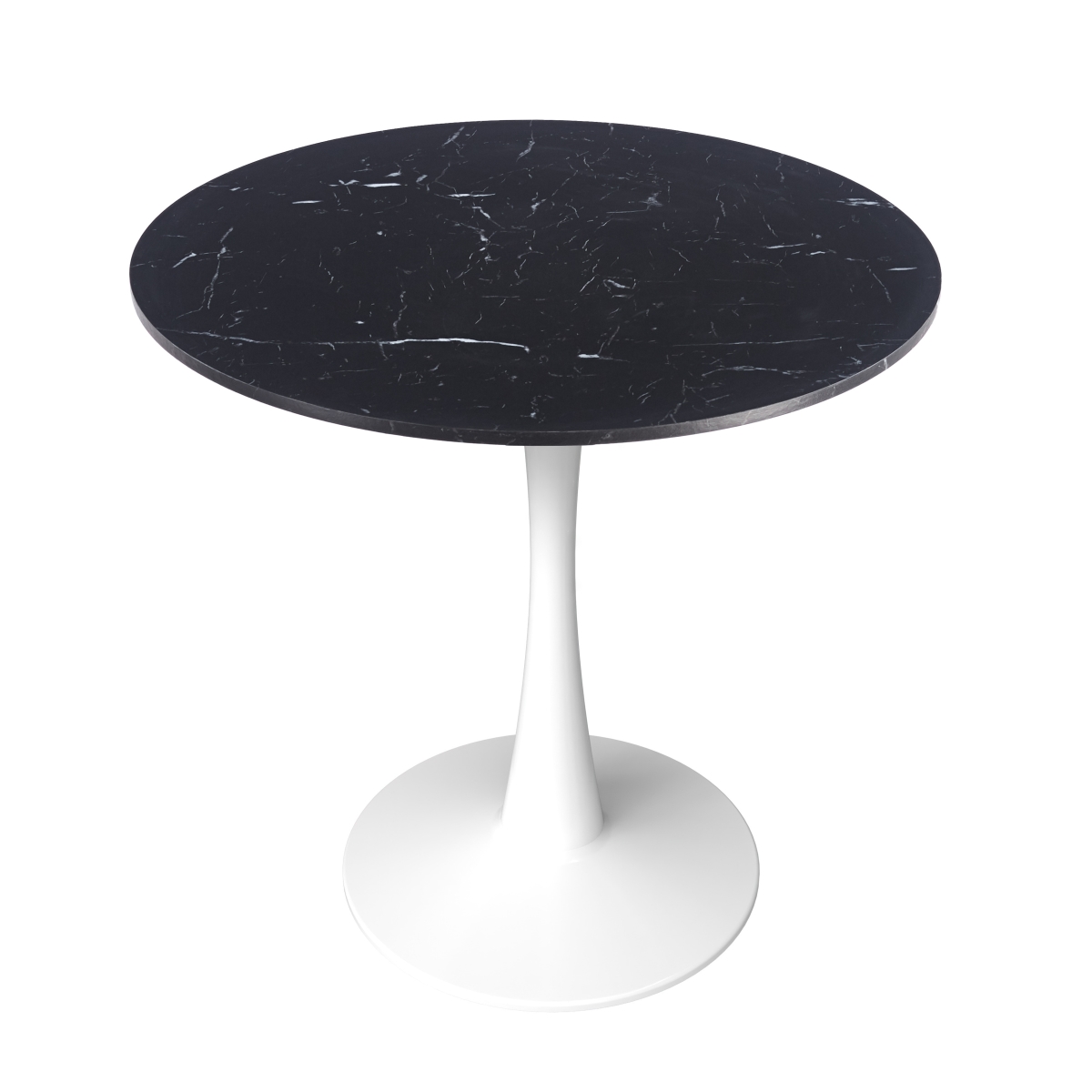BTW-B35BLMT Bristol Bistro Dining Table White Base with 35 in. Marbled Black Beveled Top