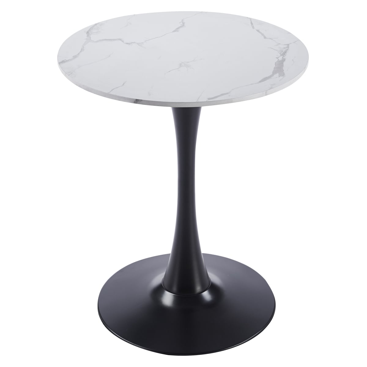 BTBL-B27MWT Bristol Bistro Dining Table Black Base with 27 in. Marbled White Beveled Top