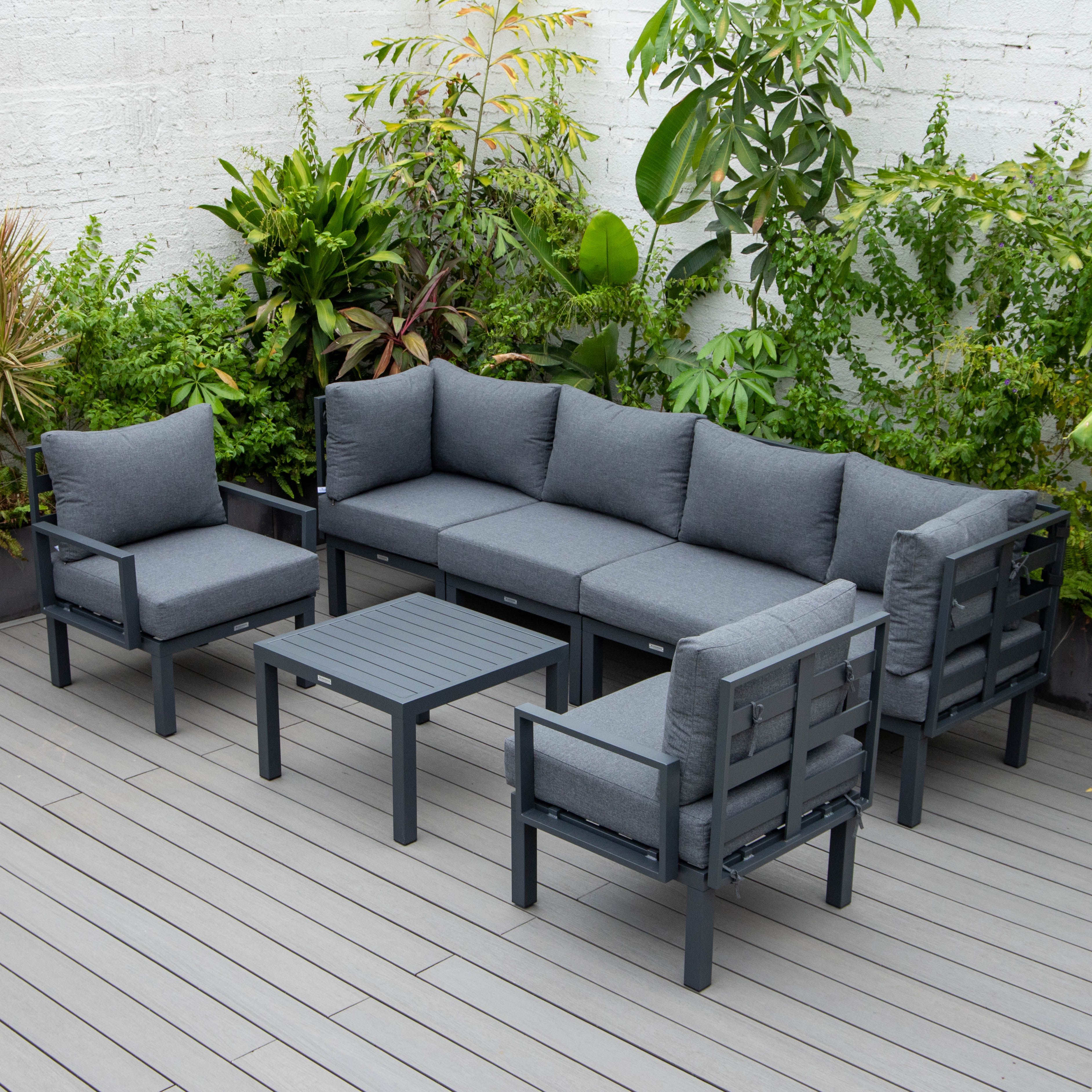 24.8 x 113.62 x 58.98 in. Chelsea 7 Piece Patio Sectional & Coffee Table Set with Black Aluminum Cushions, Black -  KD Americana, KD2451798