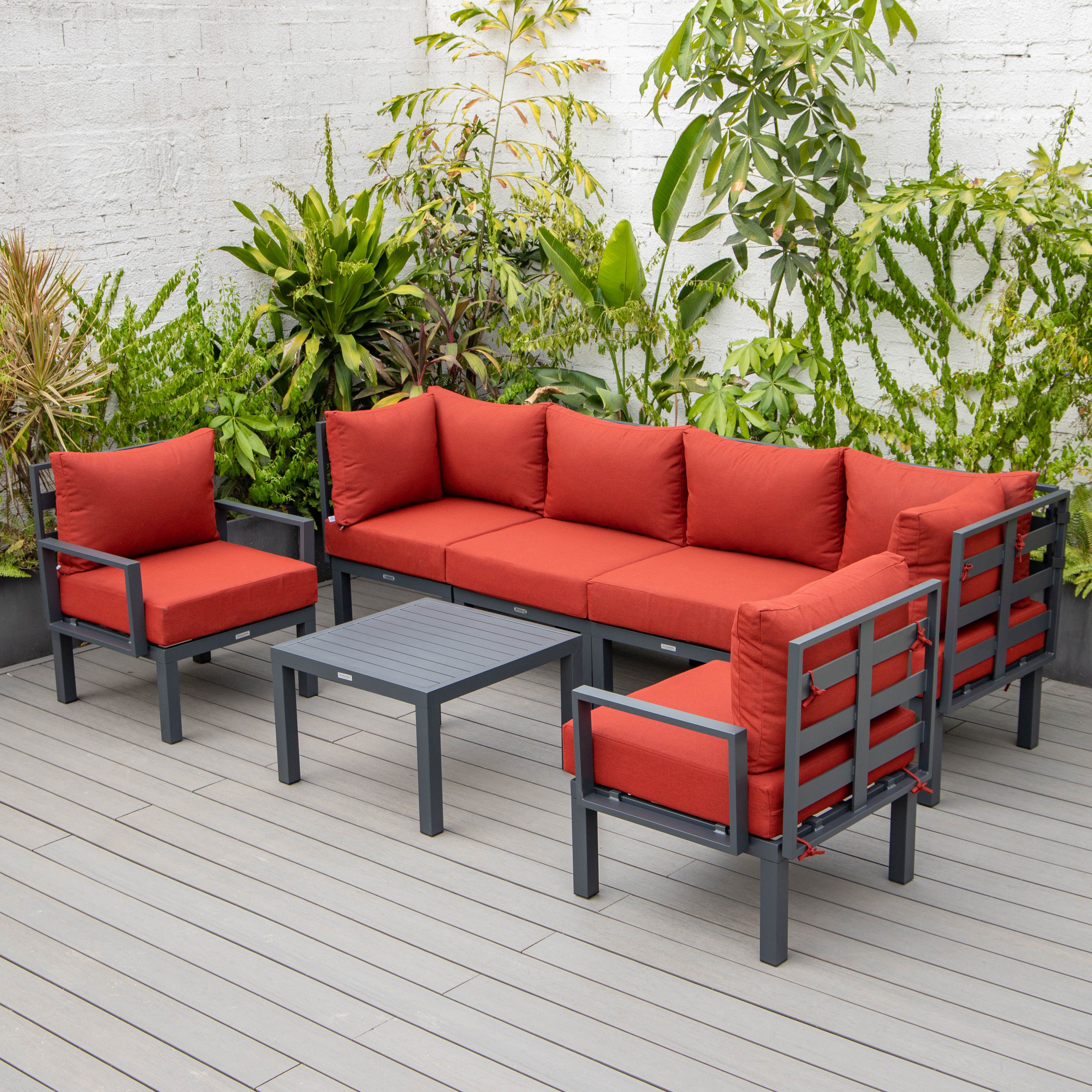 24.8 x 113.62 x 58.98 in. Chelsea 7 Piece Patio Sectional & Coffee Table Set with Black Aluminum Cushions, Red -  KD Americana, KD2450312