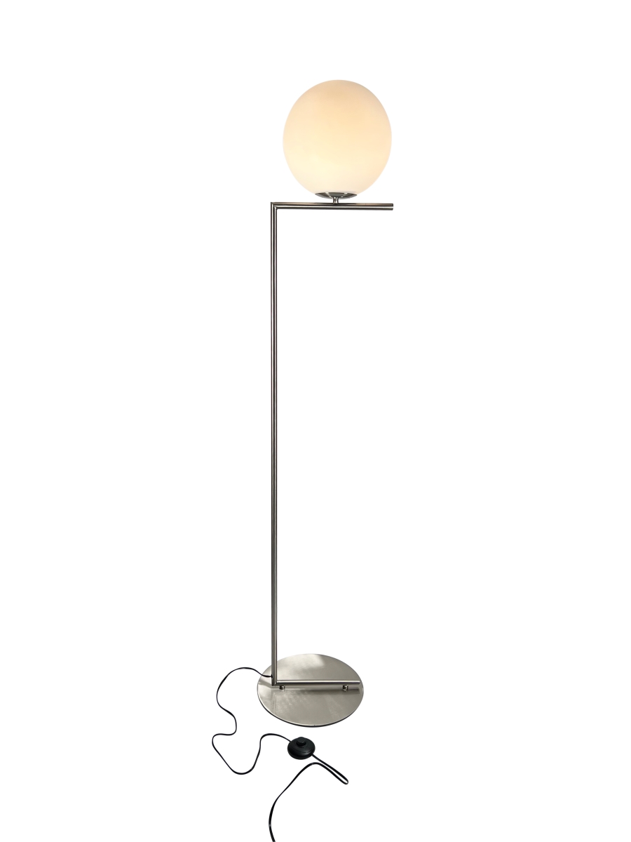 Picture of EQLight EQMCFN04 Mid Century 62 in. Nickel Floor Lamp with White Glass Globe