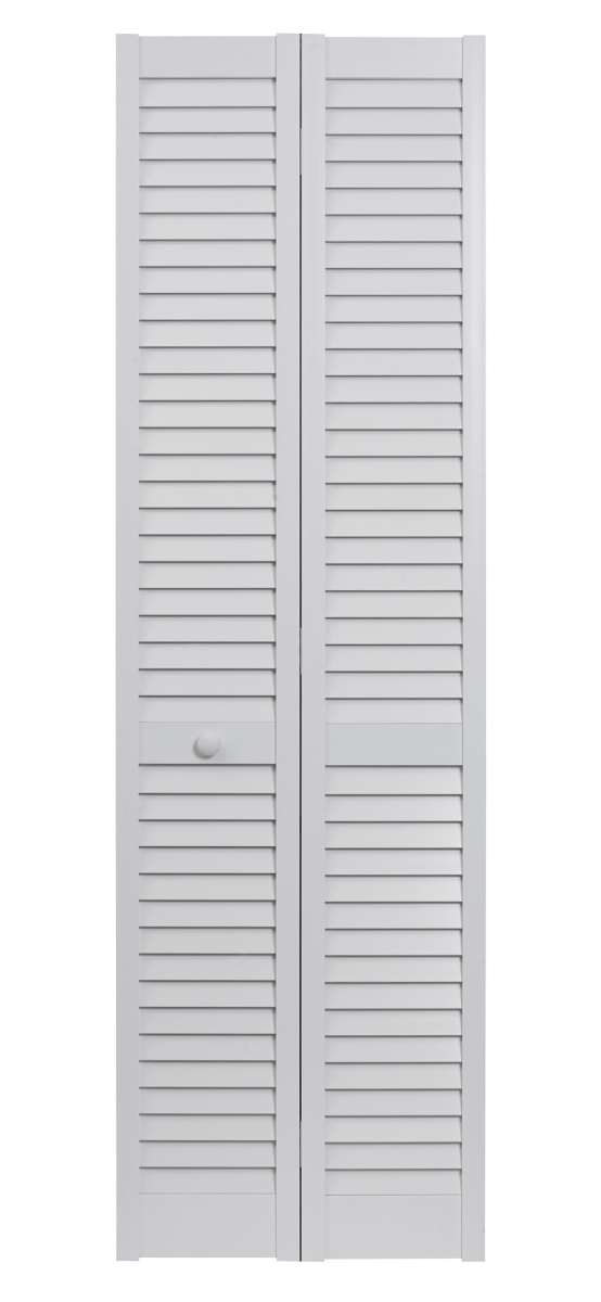32 x 80 in. Seabrooke PVC 2 Panel Square Hollow Core Full Louver Bifold Door, White