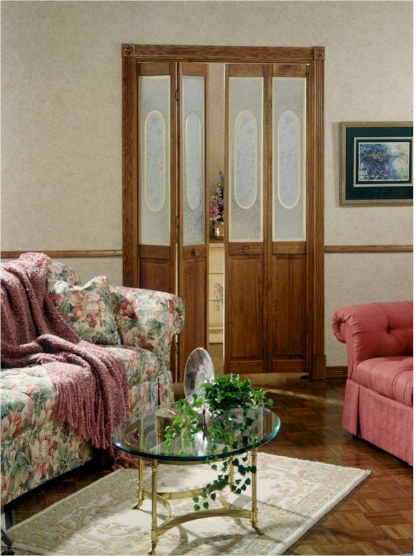 812728 32 x 80 in. Half Glass Elizabethian Bifold Door, Unfinished Pine