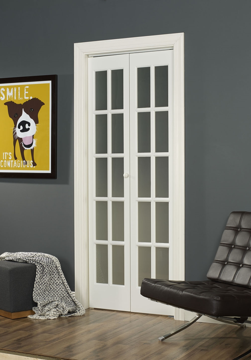 36 x 80 in. Frosted 10-Lite Traditional Divided Bifold Door, Unfinished Pine