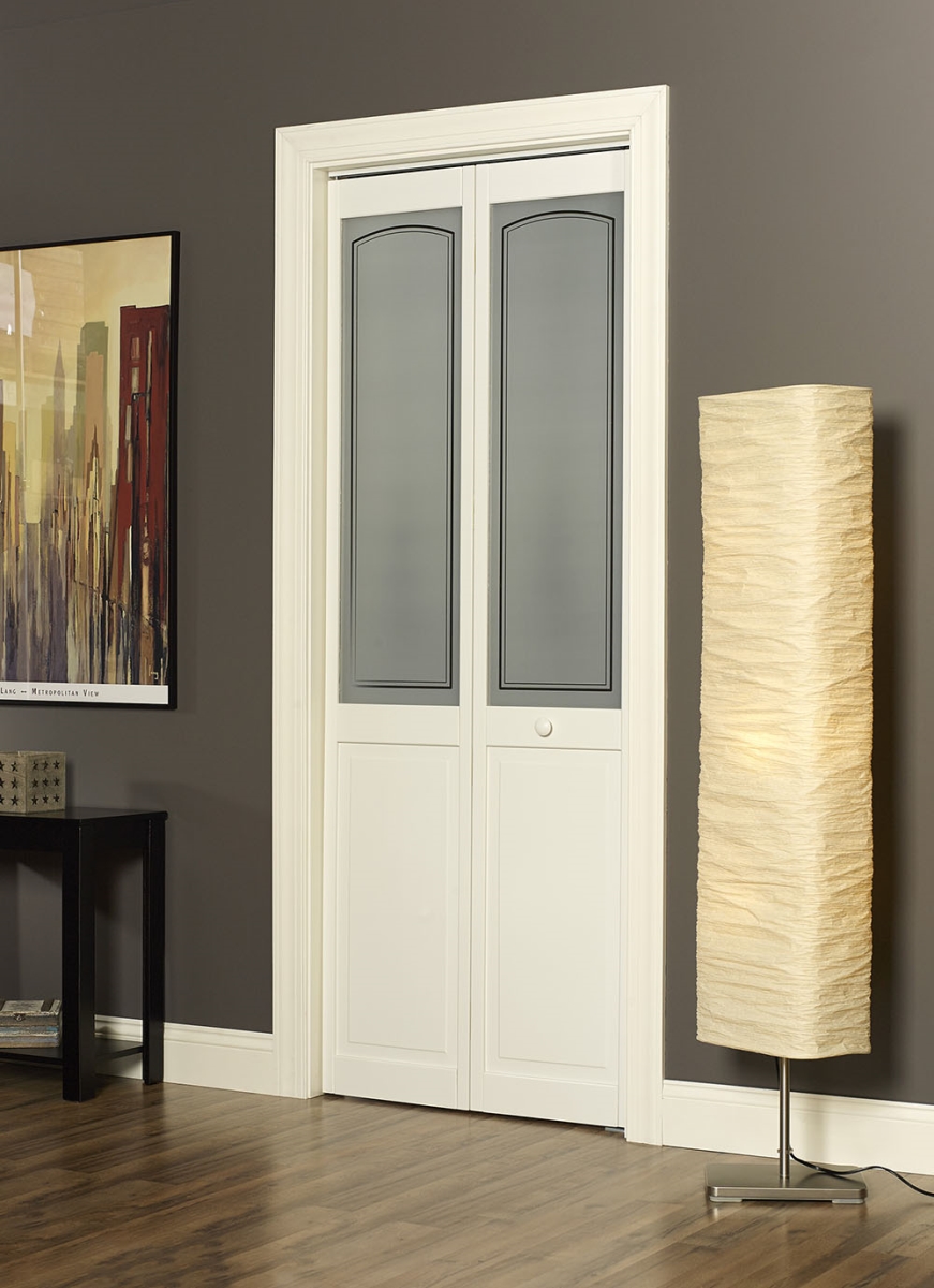 24 x 80 in. Half Glass Litho Bifold Door, Unfinished Pine
