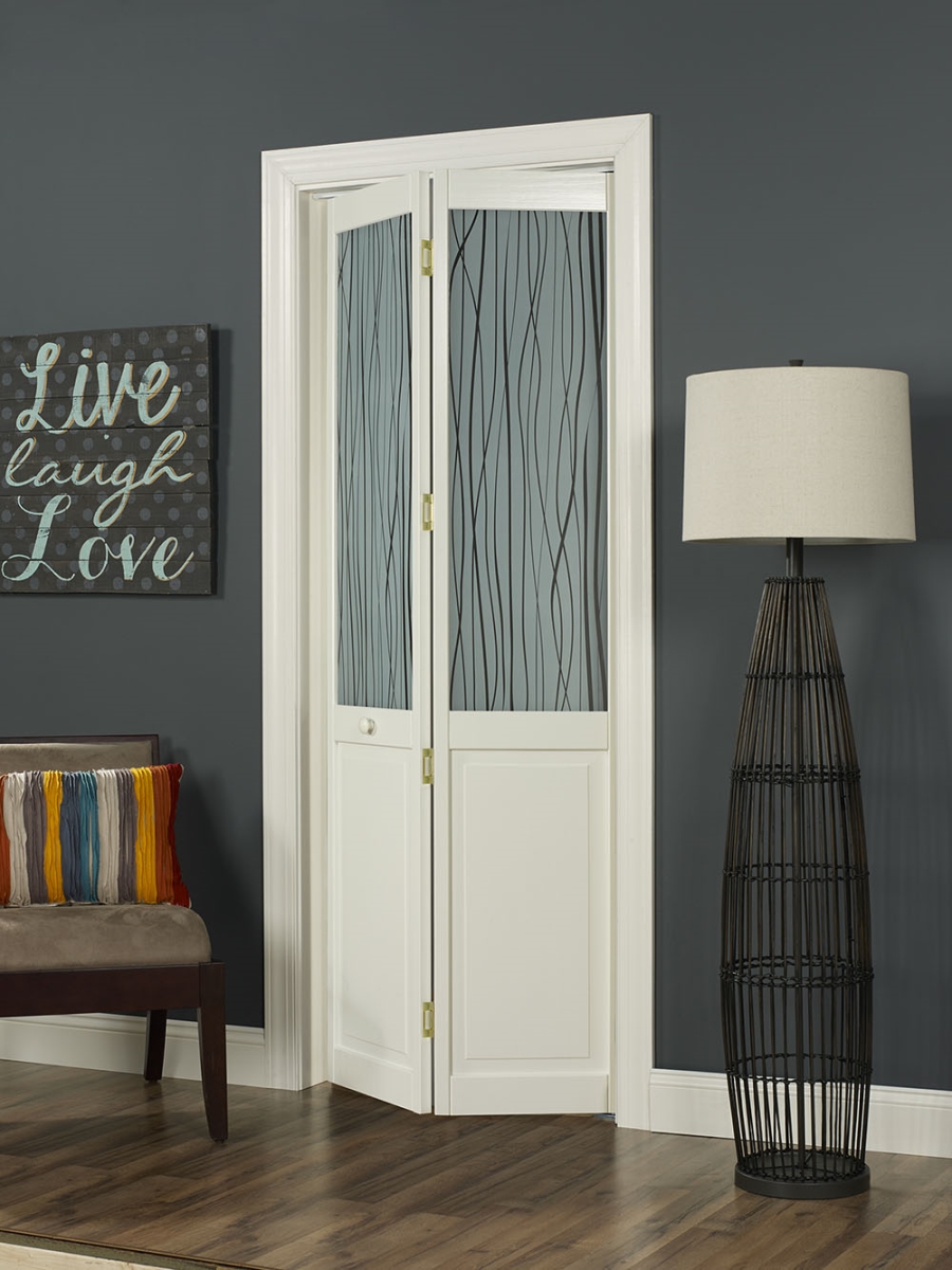 30 x 80 in. Half Glass Reeds Bifold Door, Unfinished Pine