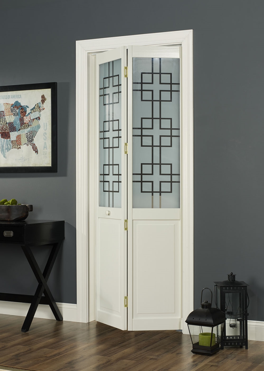855728 32 x 80 in. Half Glass Symmetry Bifold Door, Unfinished Pine