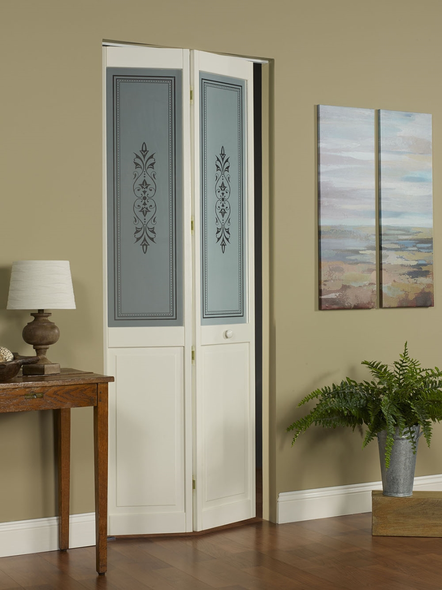 885728 32 x 80 in. Half Glass Tapestry Bifold Door, Unfinished Pine