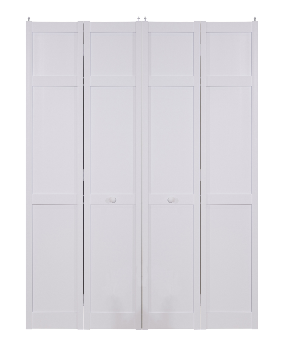 SEASHK60 Seabrooke Double 60' x 80' White Vinyl Shaker Style Bifold Door