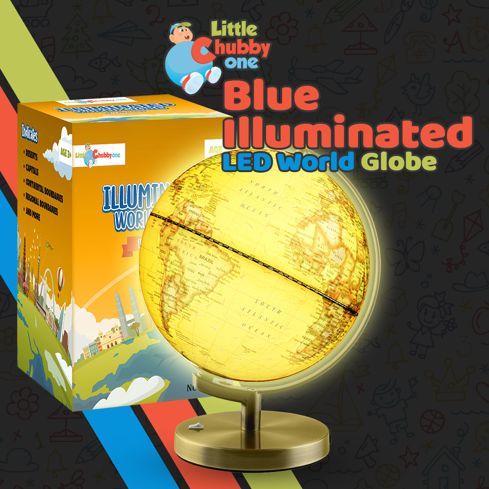 Picture of Little Chubby One LCO-GLB-LED-13-RET 13 in. Illuminated LED World Globe for Kids & Adults&#44; Retro - STEM - 9 in. dia.