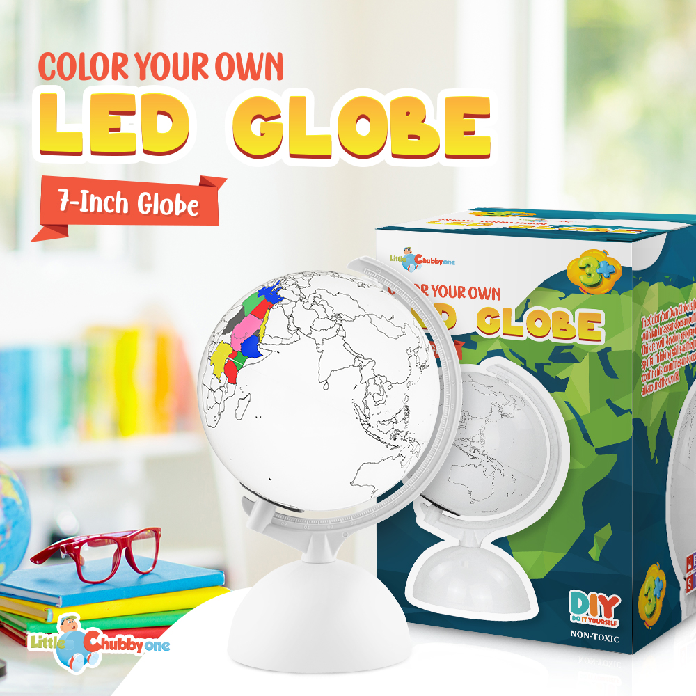 Picture of Little Chubby One LCO-GLB-DIY-LED-7-BLU 7 in. DIY Color Your Own LED Globe&#44; Educational & Decorative