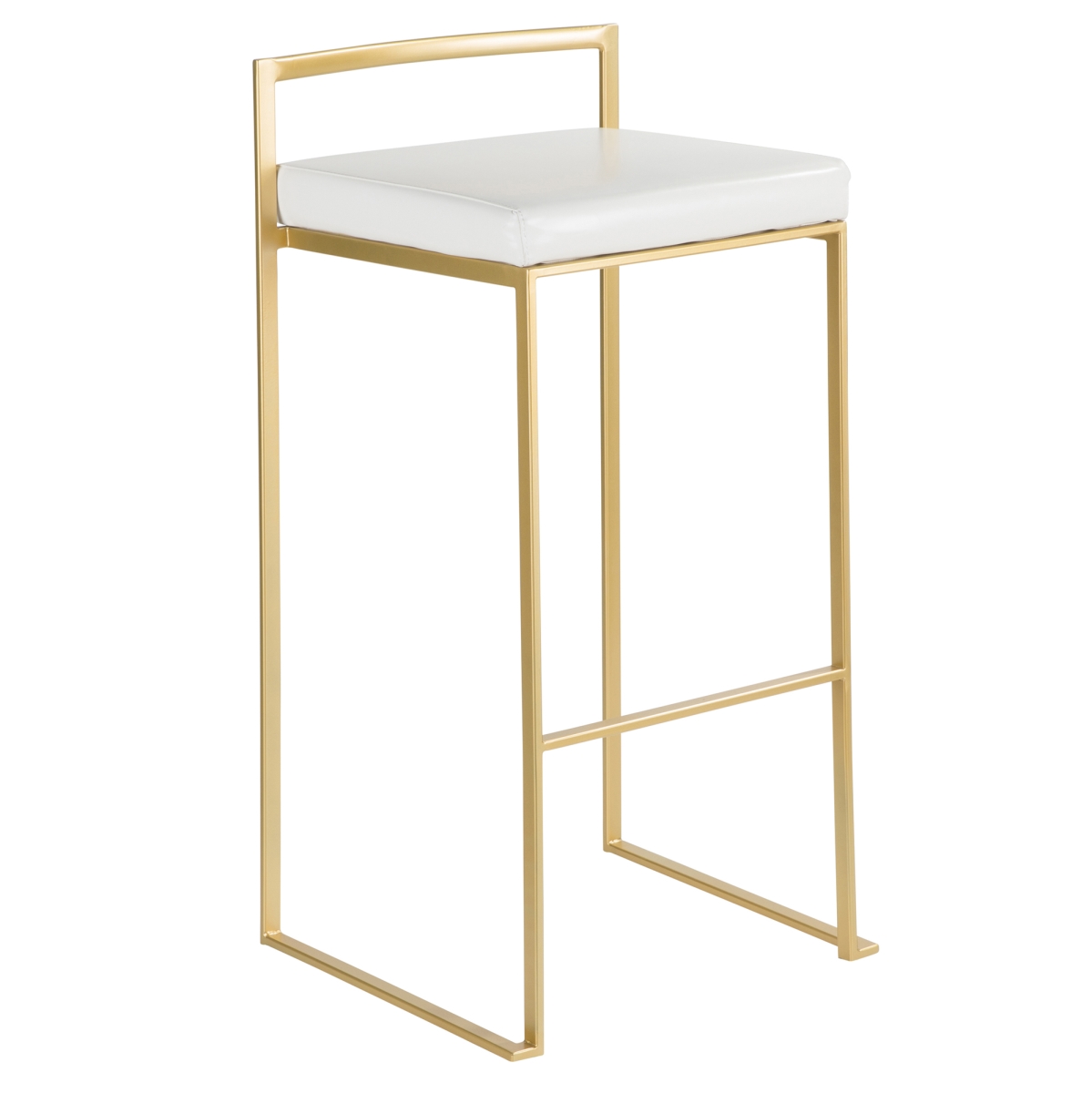 Picture of Lumisource BS-FUJI AU-W2 34 x 17 x 16 in. Fuji Contemporary Stackable Barstool - Antique Metal & White Leatherette&#44; Set of 2