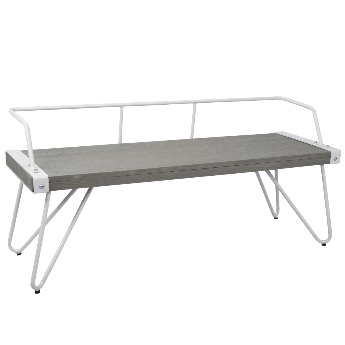 DC-STFBEN GY-W 23.5 x 16.25 x 51.25 in. Stefani Industrial Bench, White Metal with Grey Wood Seat