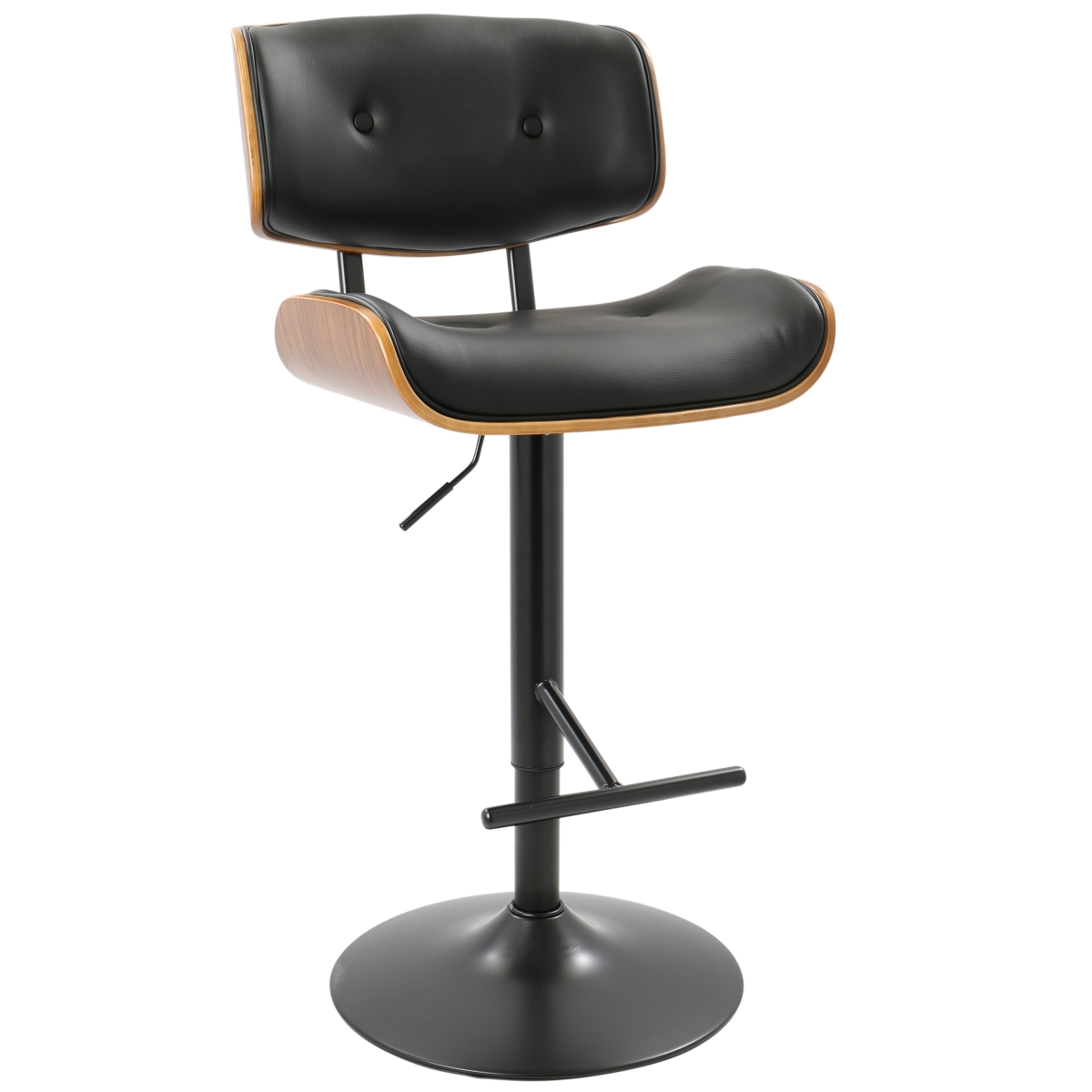 Picture of Lumisource BS-JY-LMB WL-BK 37.75 - 46.5 x 21 x 19.75 in. Lombardi Mid-Century Modern Adjustable Bar Stool&#44; Walnut & Black Leatherette