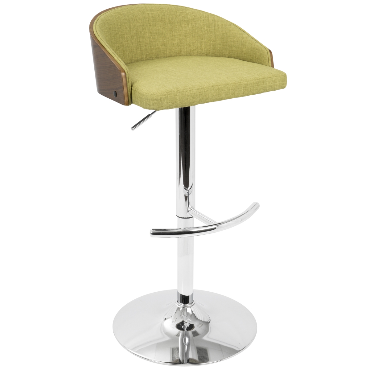 Picture of Lumisource BS-SHRZ WL-GN 29.5 - 38 x 18.5 x 19.5 in. Shiraz Mid-Century Modern Adjustable Bar Stool&#44; Walnut & Green Fabric