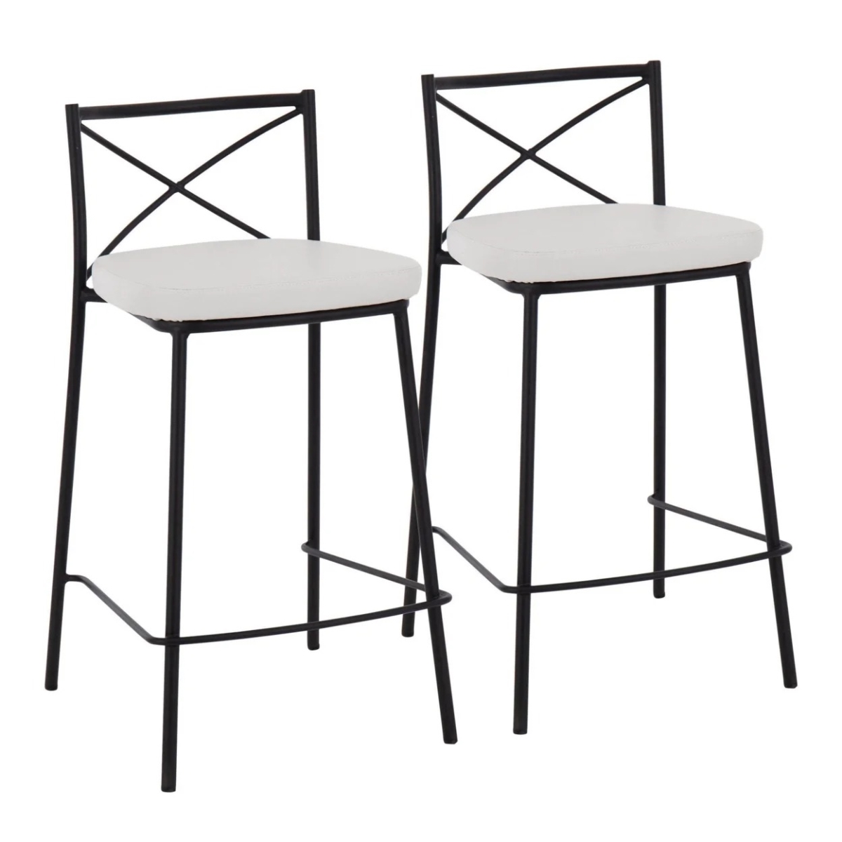 B25-MODCHRLT BKW2 25 in. Modern Charlotte Contemporary Fixed-Height Counter Stool with White Faux Leather, Black - Set of 2