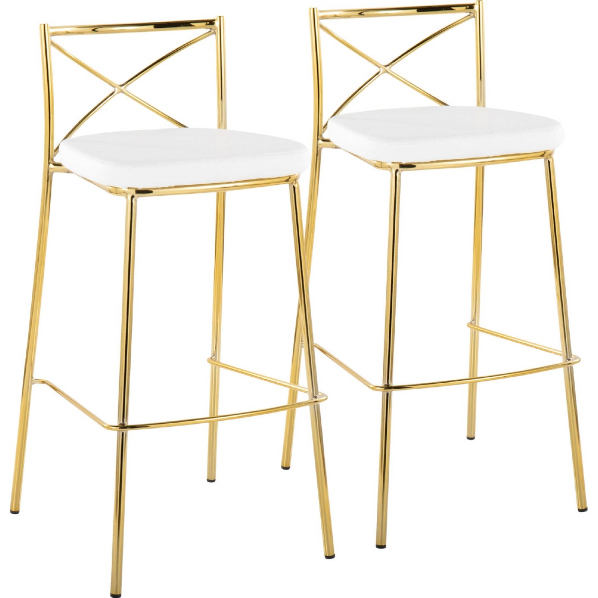 B30-MODCHRLT AUW2 30 in. Modern Charlotte Contemporary Fixed-Height Barstool, White Faux Leather & Gold Metal - Set of 2