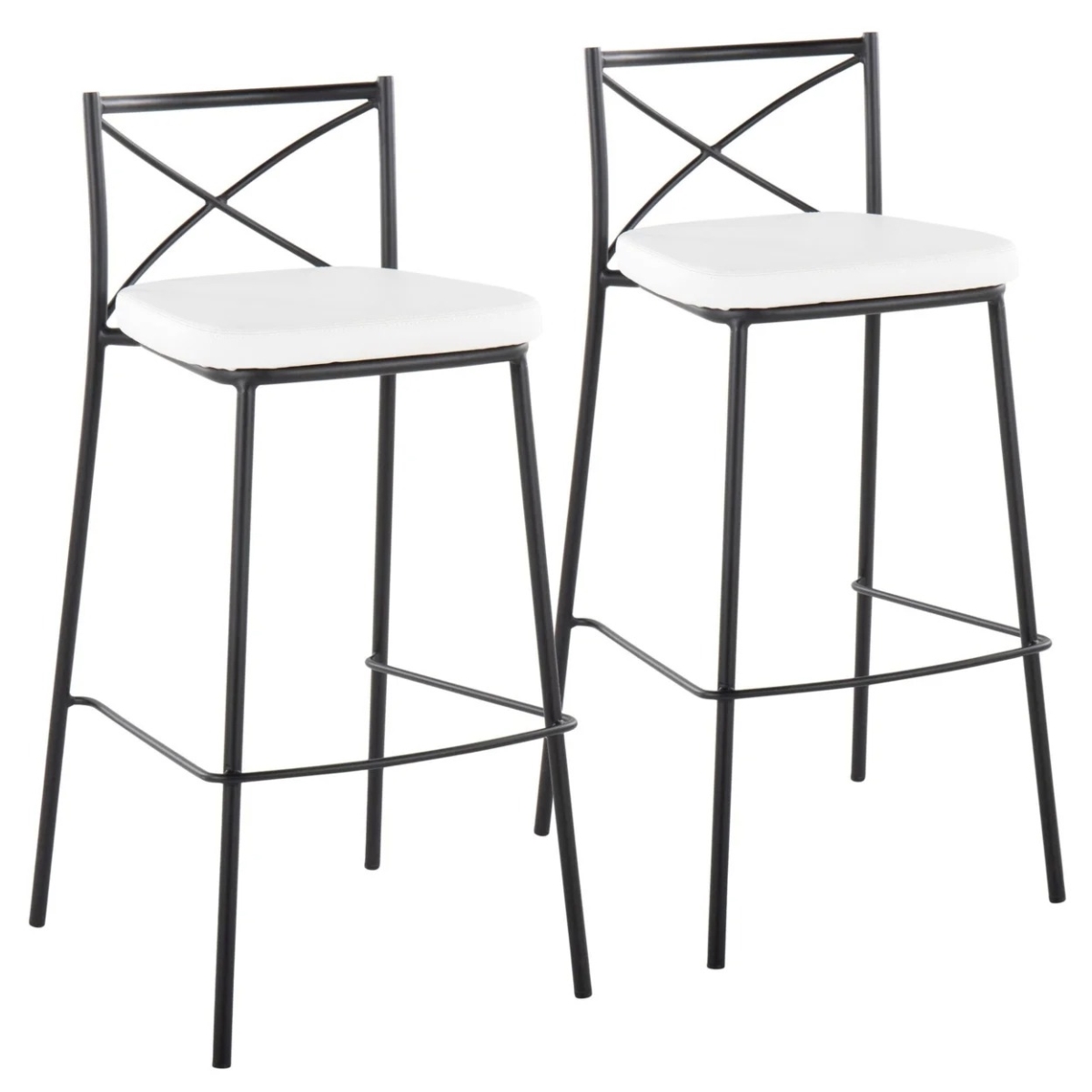B30-MODCHRLT BKW2 30 in. Modern Charlotte Contemporary Fixed-Height Barstool, White Faux Leather & Black Metal - Set of 2