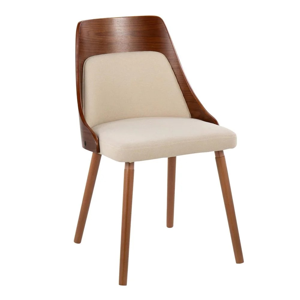 CH-ANBEL1 WLCR2 Anabelle Mid-Century Modern Fabric Chair, Walnut & Cream - Set of 2