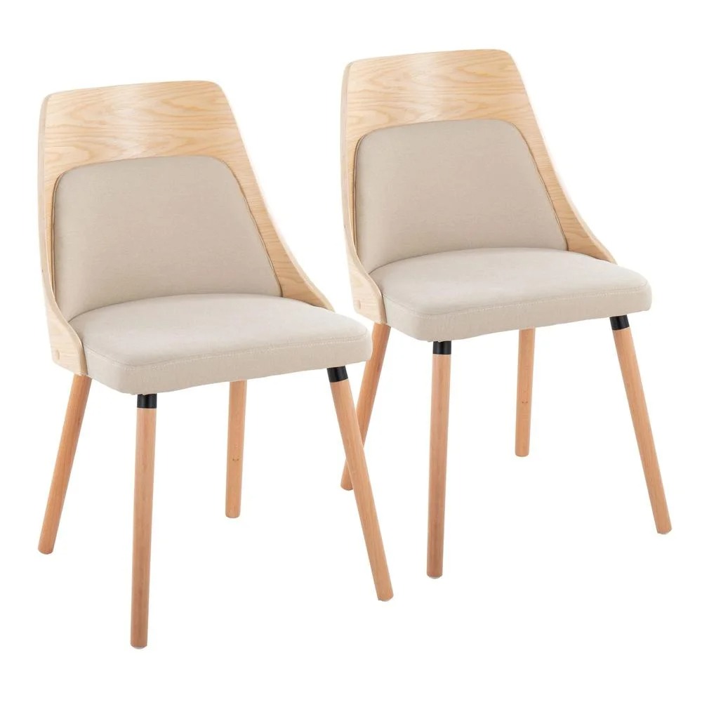 CH-ANBEL1 NACR2 Anabelle Mid Century Modern Fabric Chair, Natural & Cream - Set of 2
