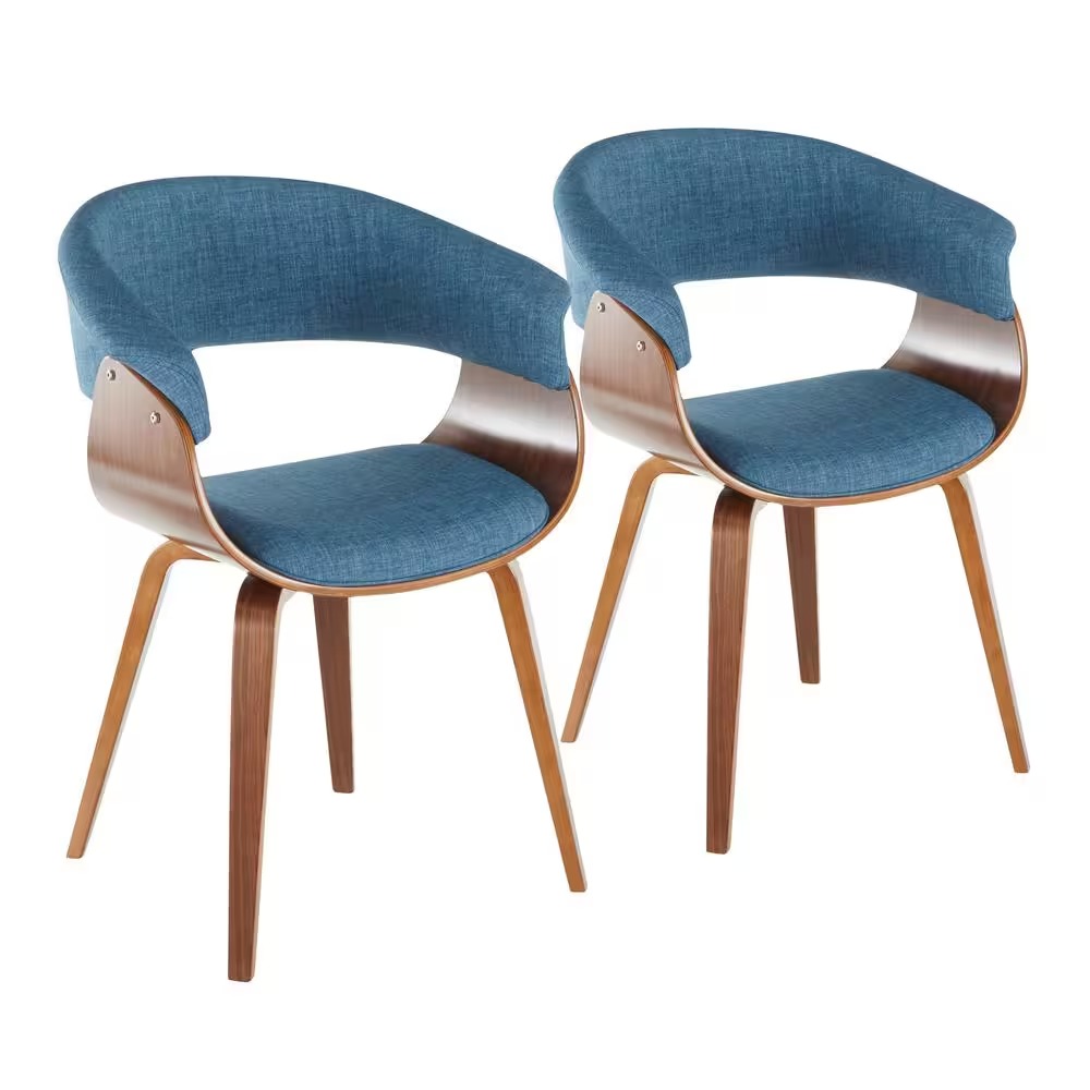 CH-VMO-HLBW2 WLWLBU2 Vintage Mod Mid Century Modern Dining & Accent Fabric Chair, Walnut & Blue - Set of 2