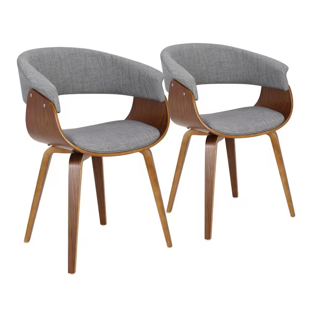 CH-VMO-HLBW2 WLWLLGY2 Vintage Mod Mid Century Modern Dining & Accent Fabric Chair, Walnut & Light Gray - Set of 2