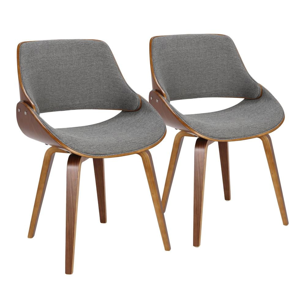 CH-FBZZF-HLBW2 WLWLGY2 Fabrizzi Mid Century Modern Dining & Accent Fabric Chair, Walnut & Gray - Set of 2
