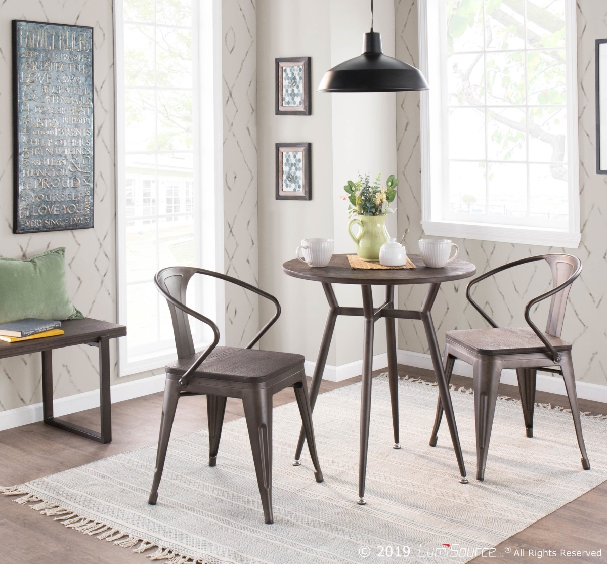 DT-CLARARN AN Clara Industrial Round Dinette Table - Antique