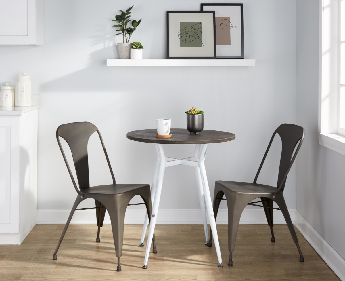 DT-CLARARN VWE Clara Industrial Round Dinette Table with Wood-Pressed Grain Bamboo - Vintage White & Espresso