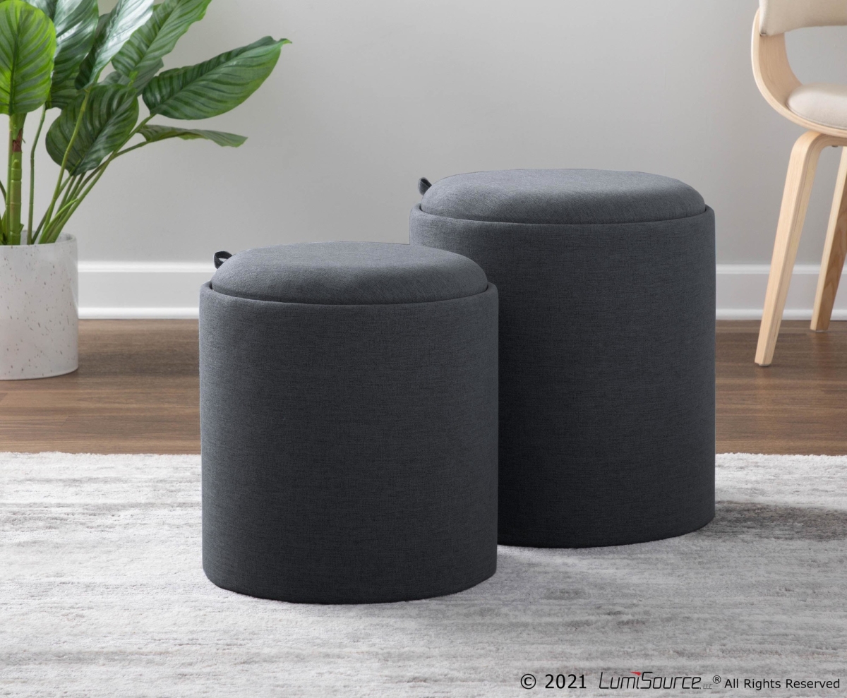 OT-TRAYNEST CHARNA Tray Contemporary Nesting Ottoman Set - Charcoal & Natural