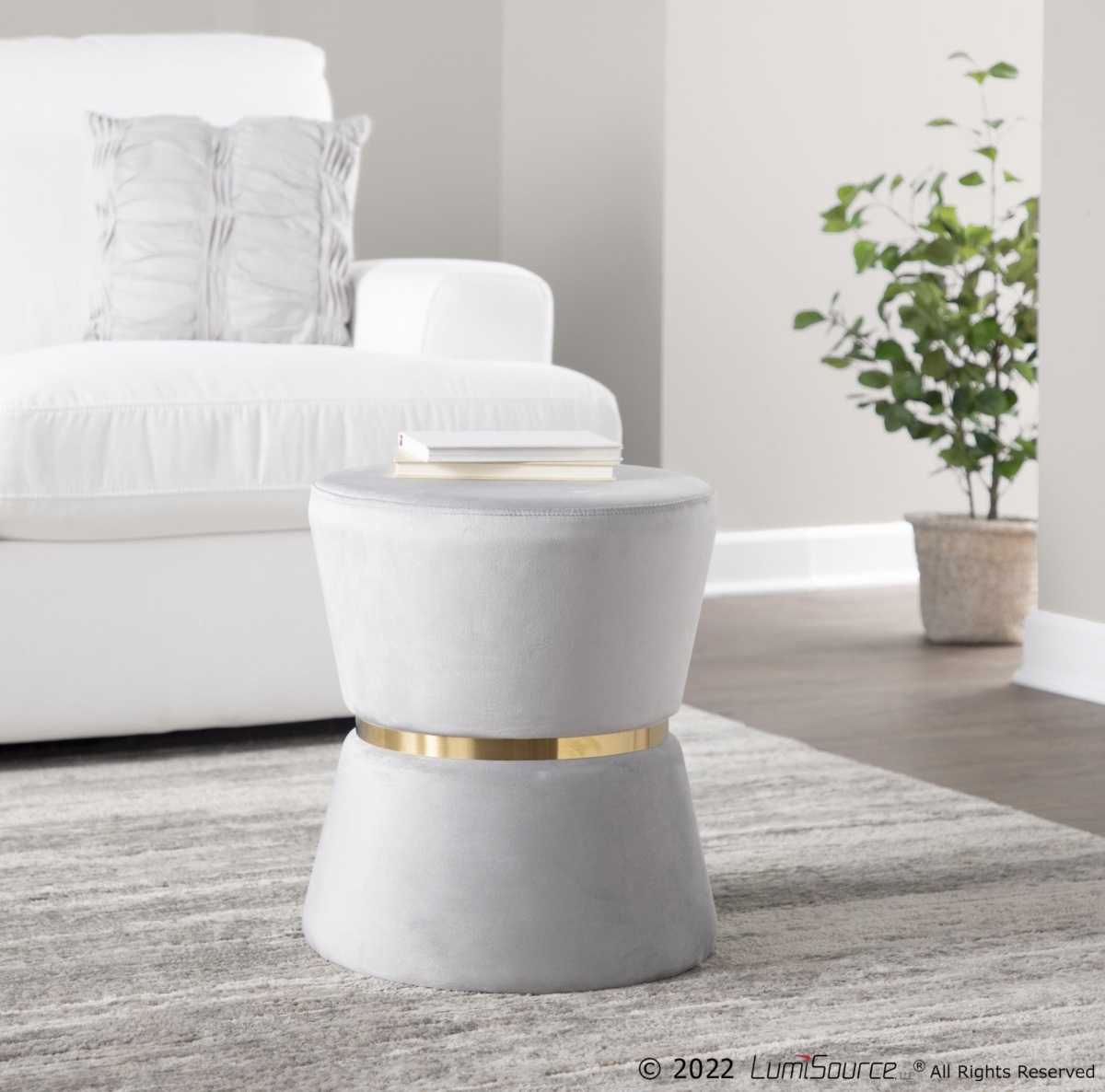 OT-GEMMA AUVSV Gemma Contemporary & Glam Ottoman - Silver & Gold