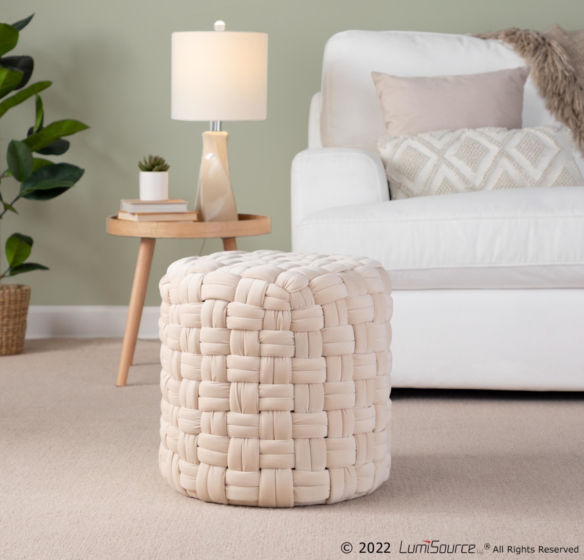 OT-RNDBRD16 VCR 16 in. Braided Round Ottoman, Cream