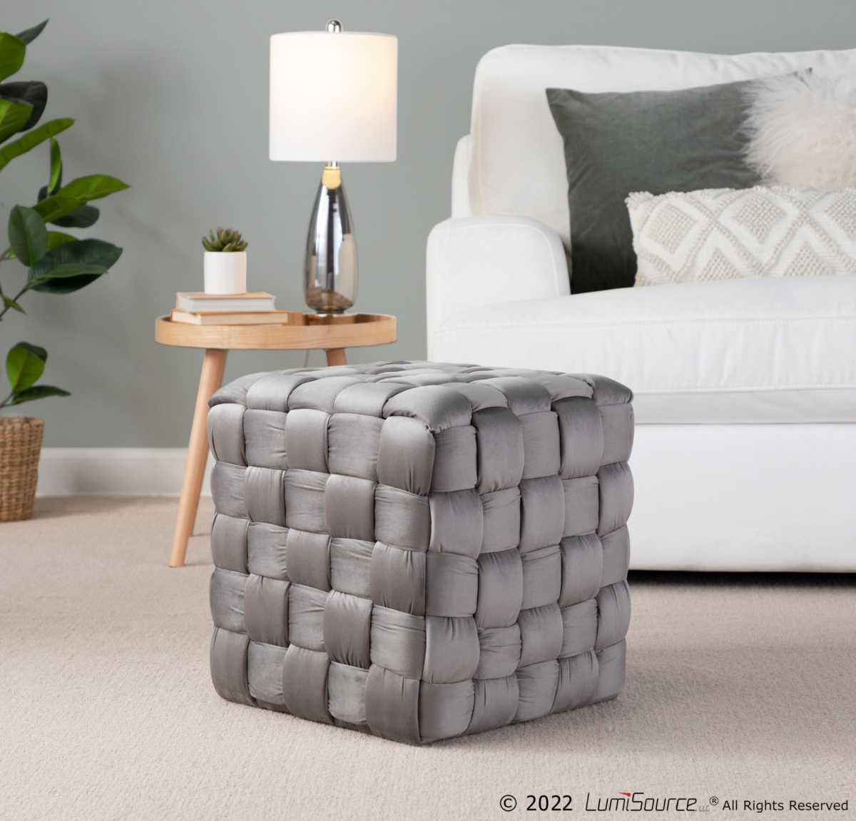 OT-SQBRAID16 VDGY 16 in. Square Braided Ottoman, Dark Gray